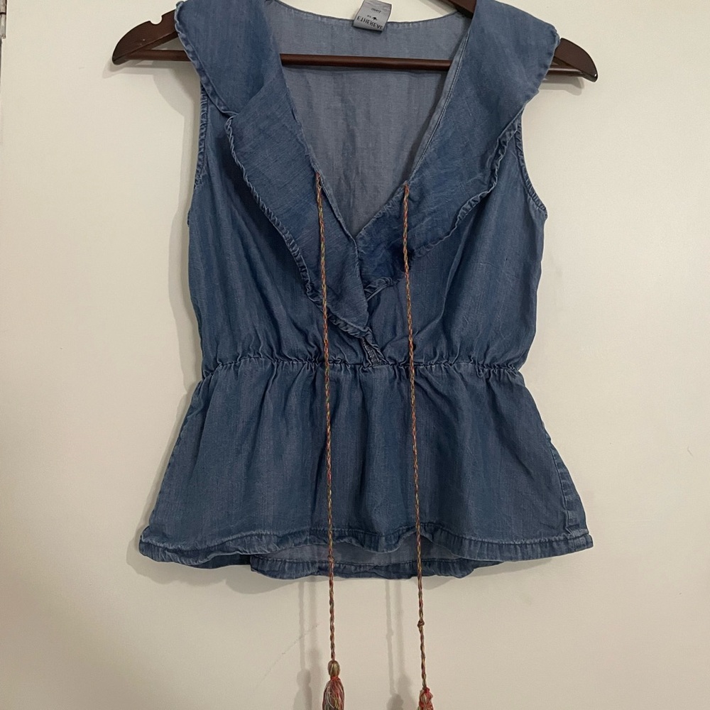 Blue Denim Ruffle Top